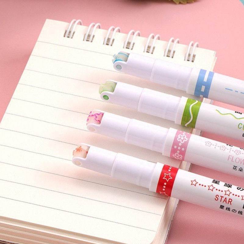 1/6Pcs/set Kawaii Flowers Line Shaped Highlighter Pens Roller Tip Curve Liner Marker for Writing Journaling Drawing Stationery