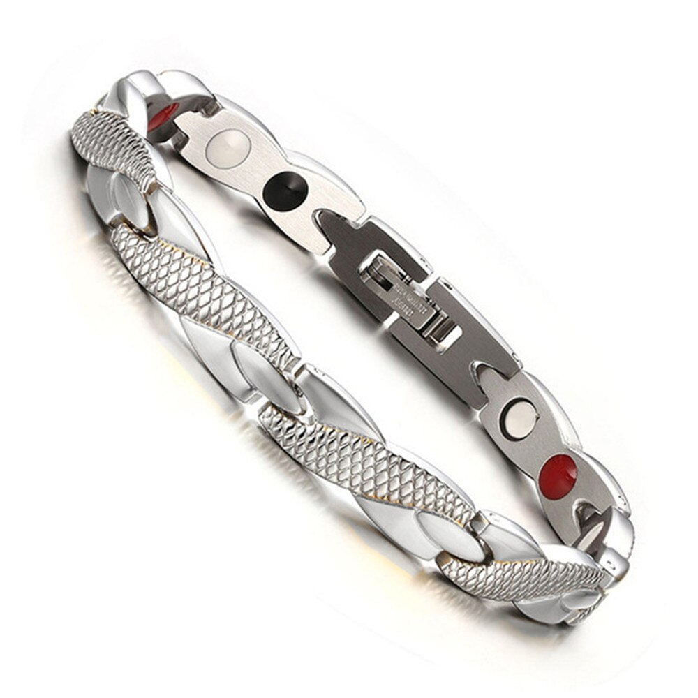 Bracelet magnétique torsadé pour femmes et hommes, bijoux de soins de santé en acier inoxydable: Silver