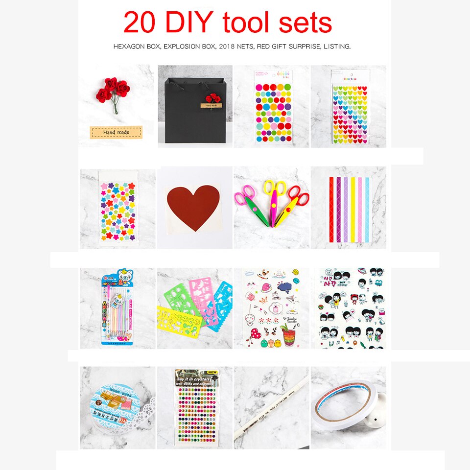 Tronzo Verrassing Explosie Doos Diy Handgemaakte Scrapbook Fotoalbum Hexagon Valentine Wedding Jubileum Voor Vrouwen: DIY tools set