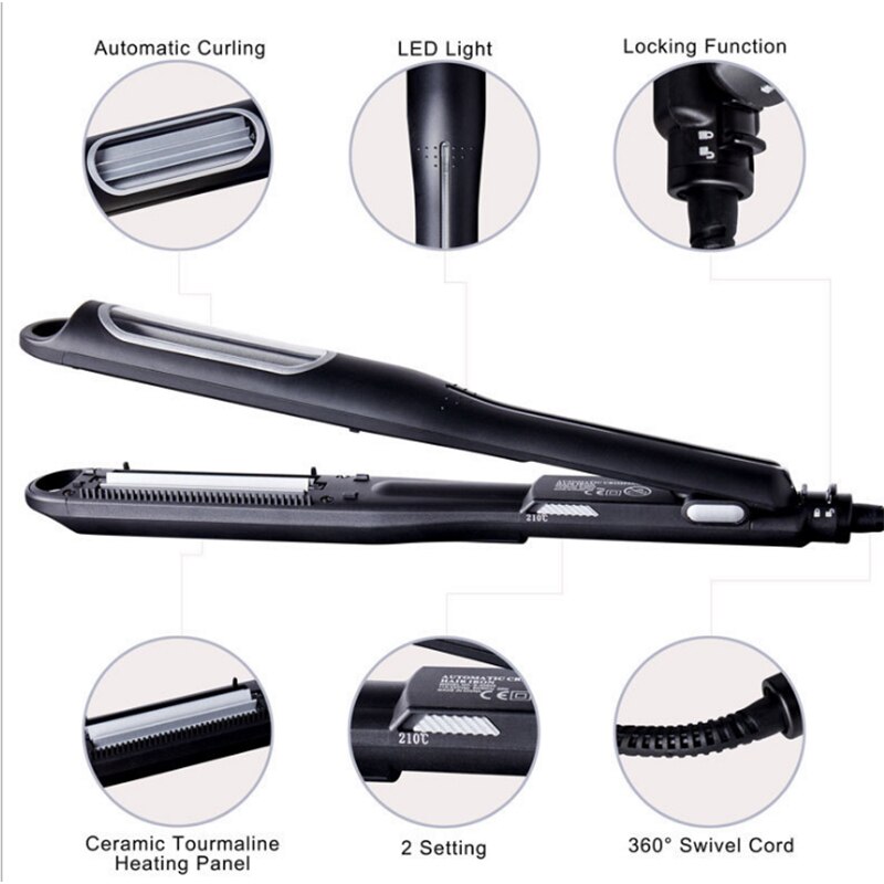 Automatic Crimping Hair Iron Volumizing Hair Crimper Hair Iron for Women Tourmaline Ceramic Rippled Barrels Auto Rotating Curler