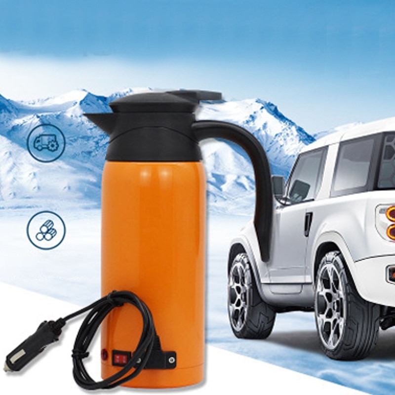 12-24V 800ML Stainless Steel Safe Car Electric Heated Water Kettle Bottle Cup Travel Car Kettle Car Heater