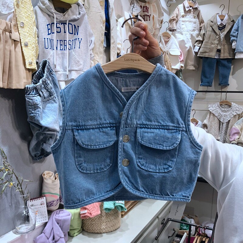 Del bambino del cowboy Della Maglia 2020 di Autunno della Molla Dei Vestiti Dei Bambini Coreani Del bambino Del Capretti del cowboy del Cappotto Dei Bambini Senza Maniche Della Maglia