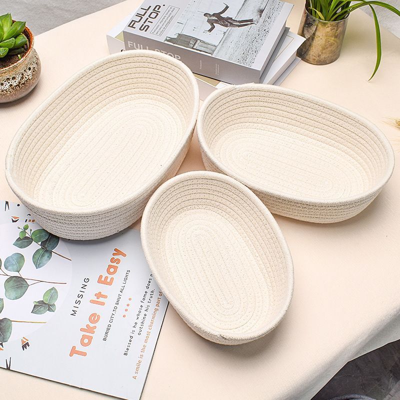 1PC Storage Basket Toys Cosmetics Office Stationery Storage Box Hand Woven Cotton Thread Storage Basket Boat Shaped Basket