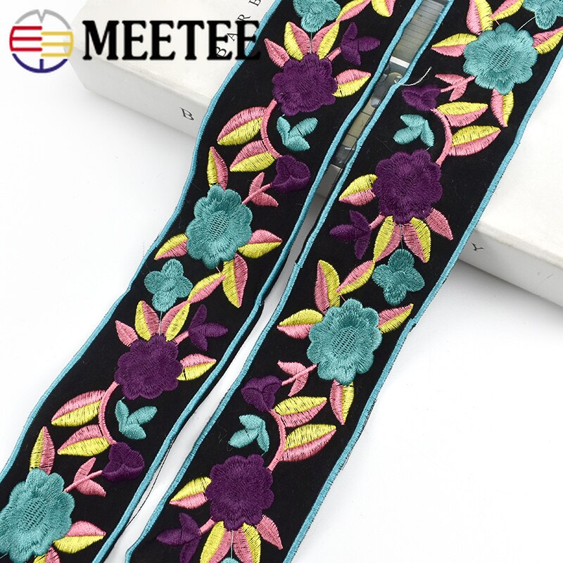 Correas étnicas de para bolsos, cintas de cinturón bordadas, adornos de encaje, accesorios de costura de encuadernación al bies, 4 metros, 57mm
