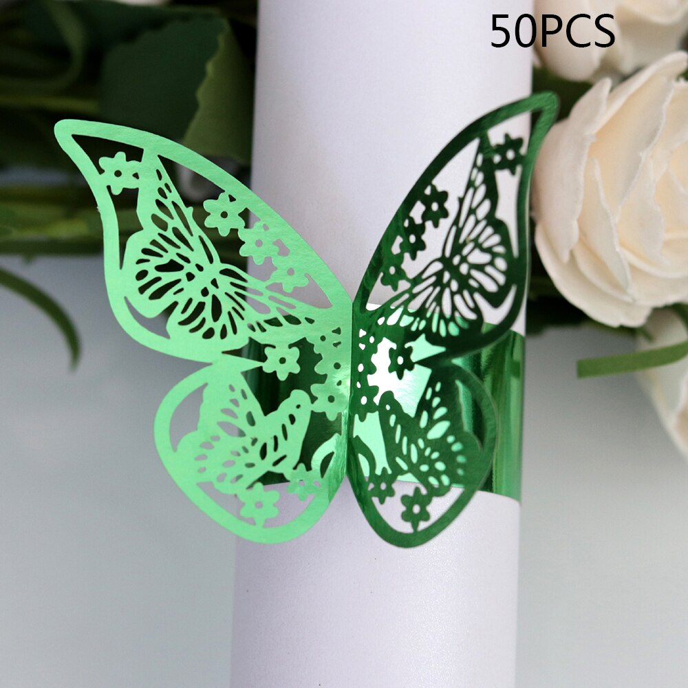 50 Stuks Jaar Hollow Papier Vlinder Servetringen Bruiloften Party Serviette Tafel Decoratie Gunst Voor Kerst
