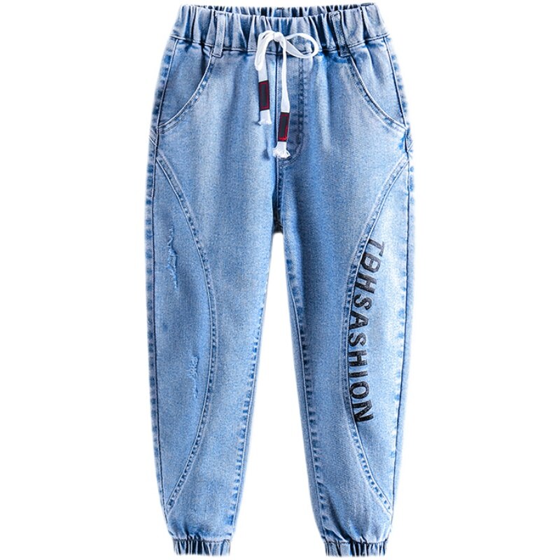 Jeans per ragazzi pantaloni Cargo per adolescenti pantaloni larghi moda Hip-hop pantaloni Harem con cuciture blu 4 6 8 10 12 14 16 anni: 12T