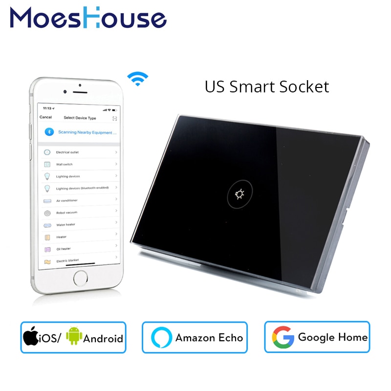 Wifi Smart Wall Touch Switch US Standard 1 Gang Black Glass Panel APP Remote Control for Smart Life