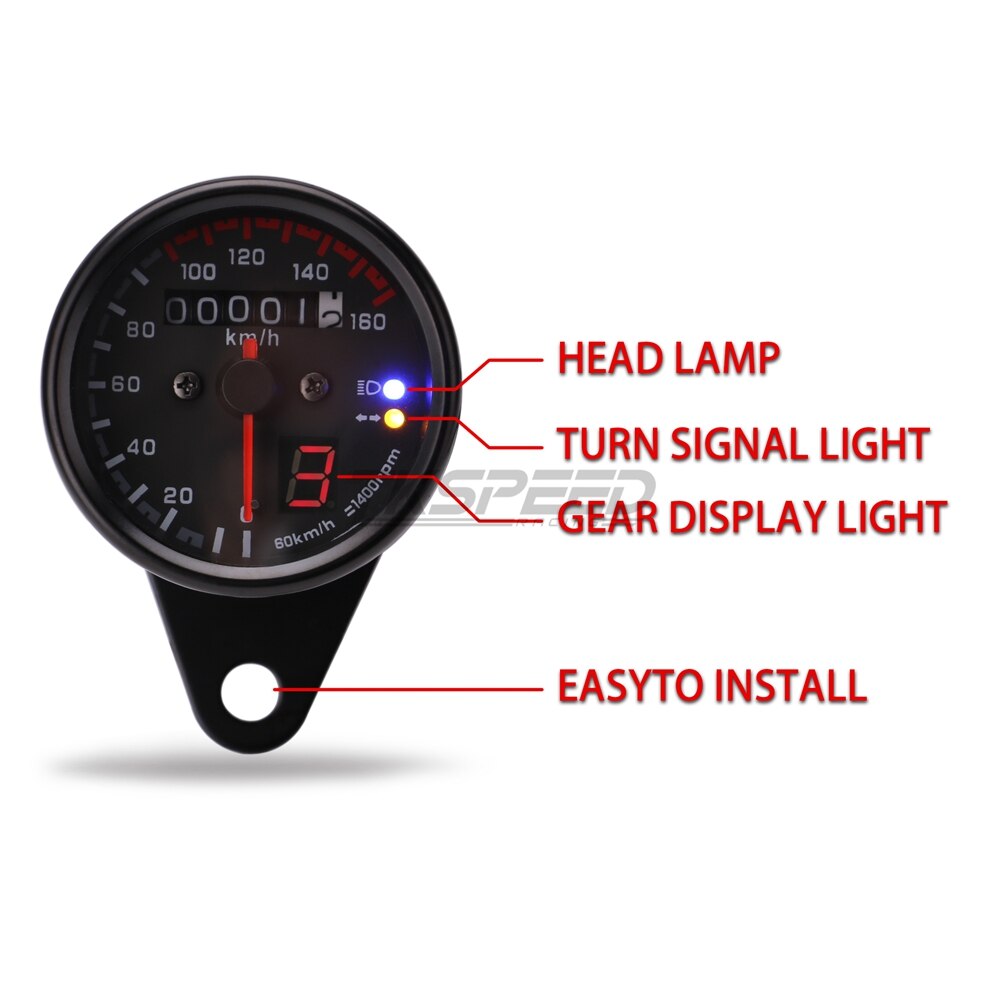Universal Motorcycle Cafe Racer Speedometer odometer Gauge 0-160 km/u Instrument with LED Indicator