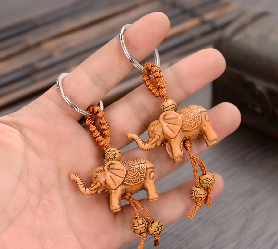2 stk kvinder mænd heldig træ elefant udskæring vedhæng nøglering religion kæde nøglering nøglering smykker sød nøglering