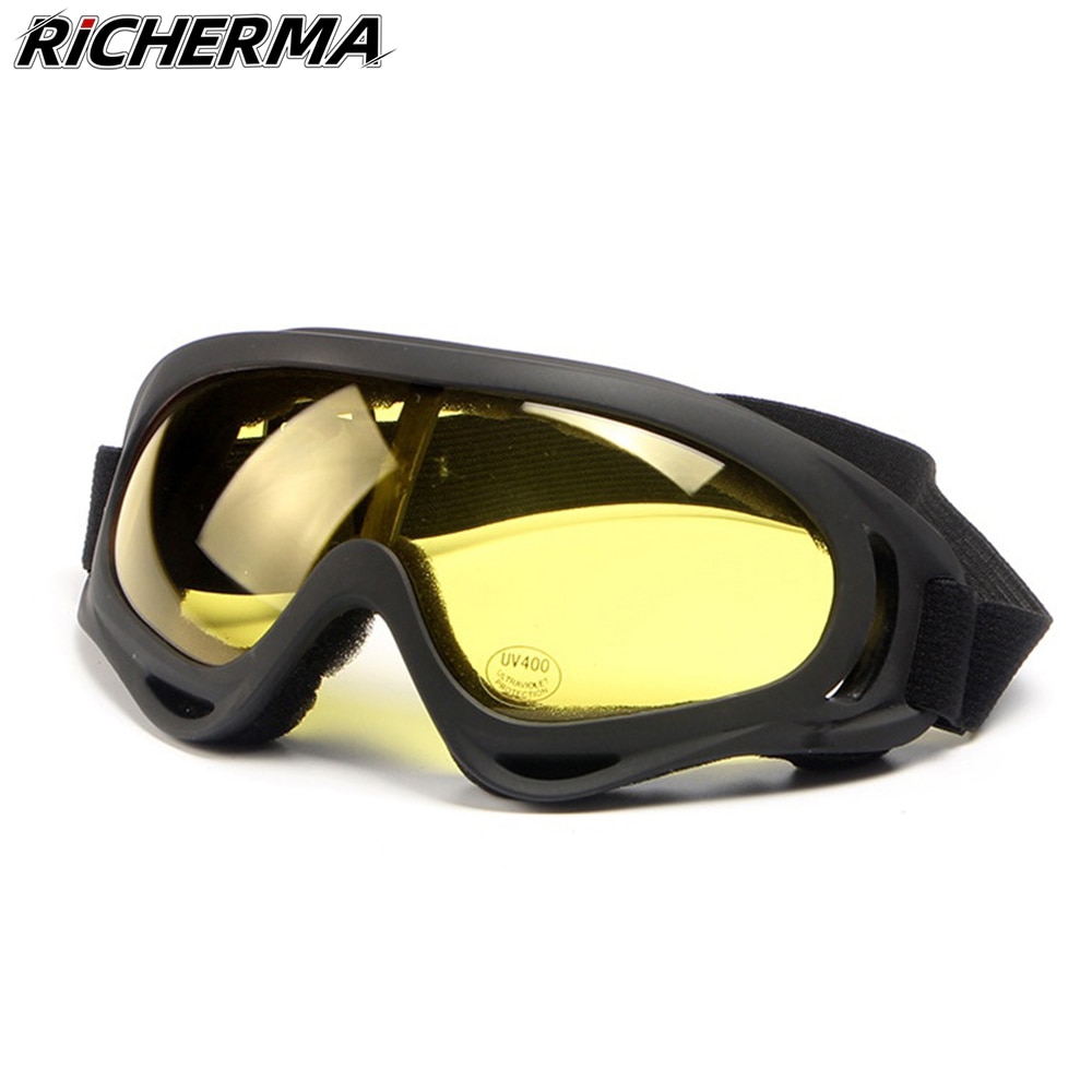Gafas de moto con visión nocturna amarilla, lentes protectoras para esquí, Retro, Motocross, Snowboard, moto de nieve, Dirt Bike, ATV