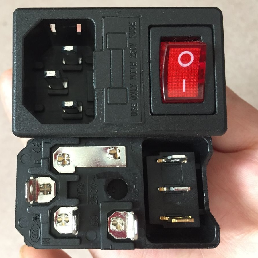 10x Power Entry Module - IEC C14 Inlet Socket with Fuse Switch & Red Rocker Switch - 15A 250V