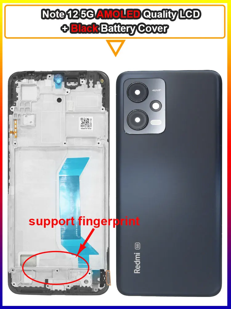 Pantalla LCD AMOLED de 6,67 pulgadas para Xiaomi Redmi Note 12 5G 22111317G pantalla táctil LCD para Redmi Note 12 5G 22111317I LCD con marco: Índigo