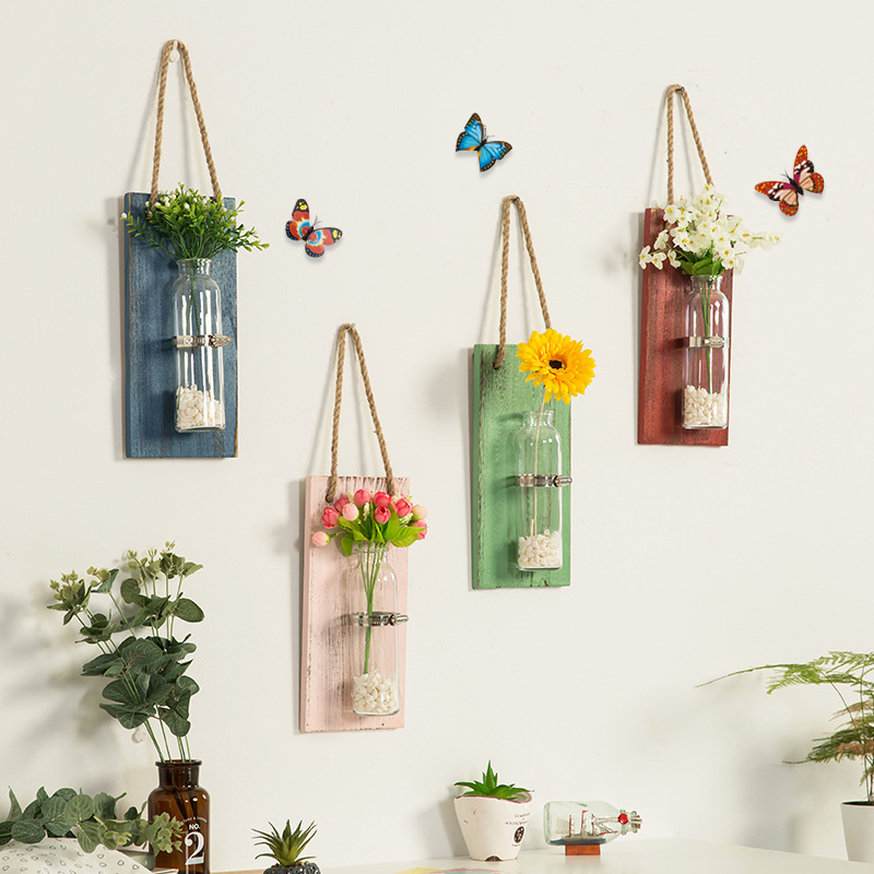 Väggmonterad dekoration innovativ blomma vas hylla hängande träplatta blommor kruka hänga för väggdekoration trädgård