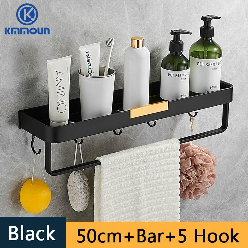 Vdomus Tempered Glass Bathroom Shelf With Towel Bar Wall Mounted Shower Storage15.2 By 4.5
