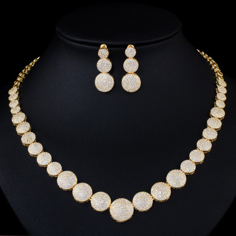 CWWZircons Top paillettes or jaune africain nigérian cubique zircone femmes collier de mariage bijoux ensemble pour les mariées T365: Default Title