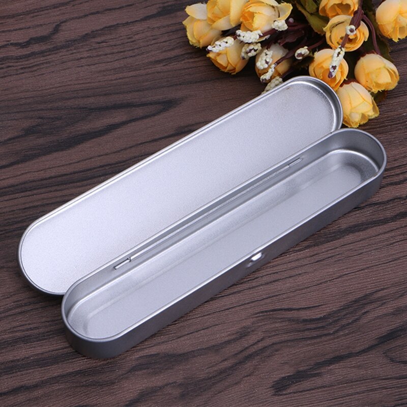 Silver Metal Style Tin Pencil Case Pen Storage Box Stationery Organizer School Office Use C26