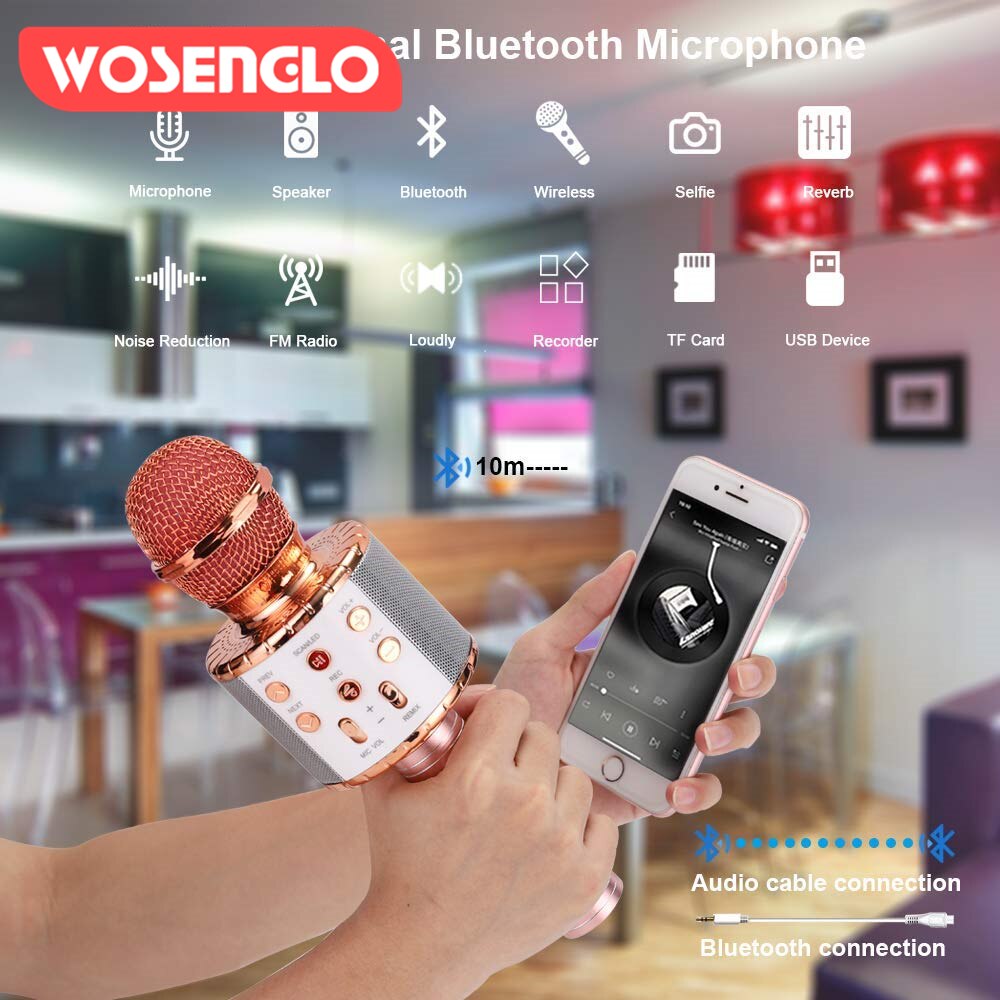 WS858 Bluetooth Handheld Karaoke Speaker Player Machine for Kids Adults Home KTV Party for Android/Iphone/Ipad/Pc Girl Boy