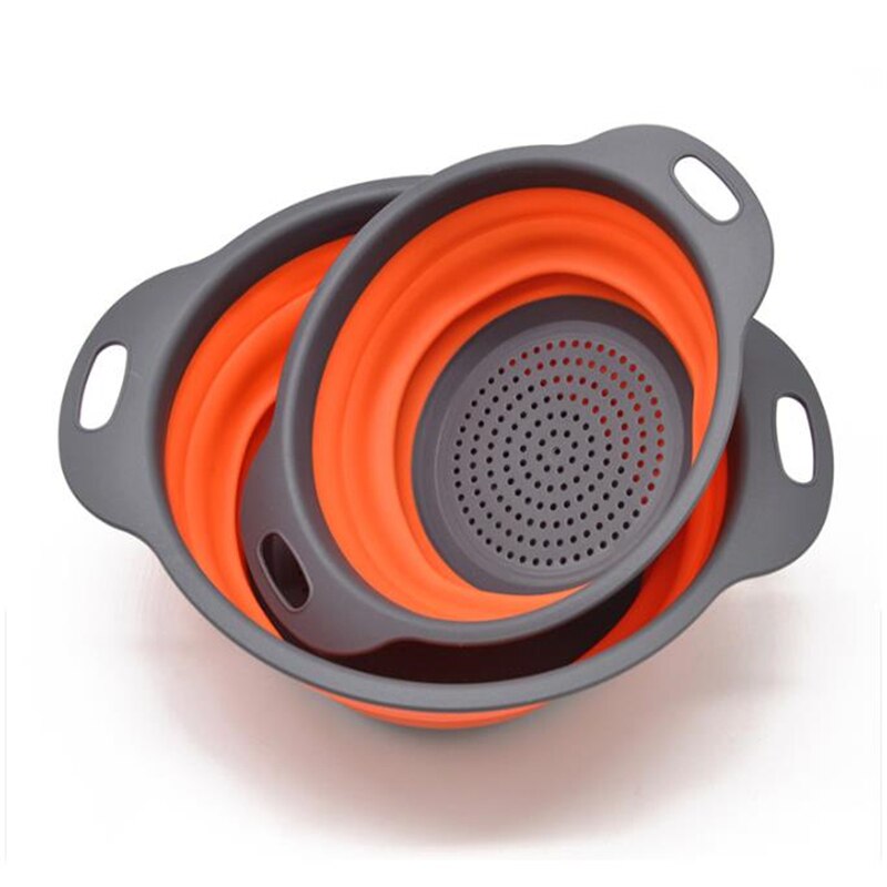 Escurridor retráctil de silicona para lavar platos, cuatro colores opcionales, tamaño redondo, canasta de lavado de frutas plegable: orange / 19.5x24x8.3cm