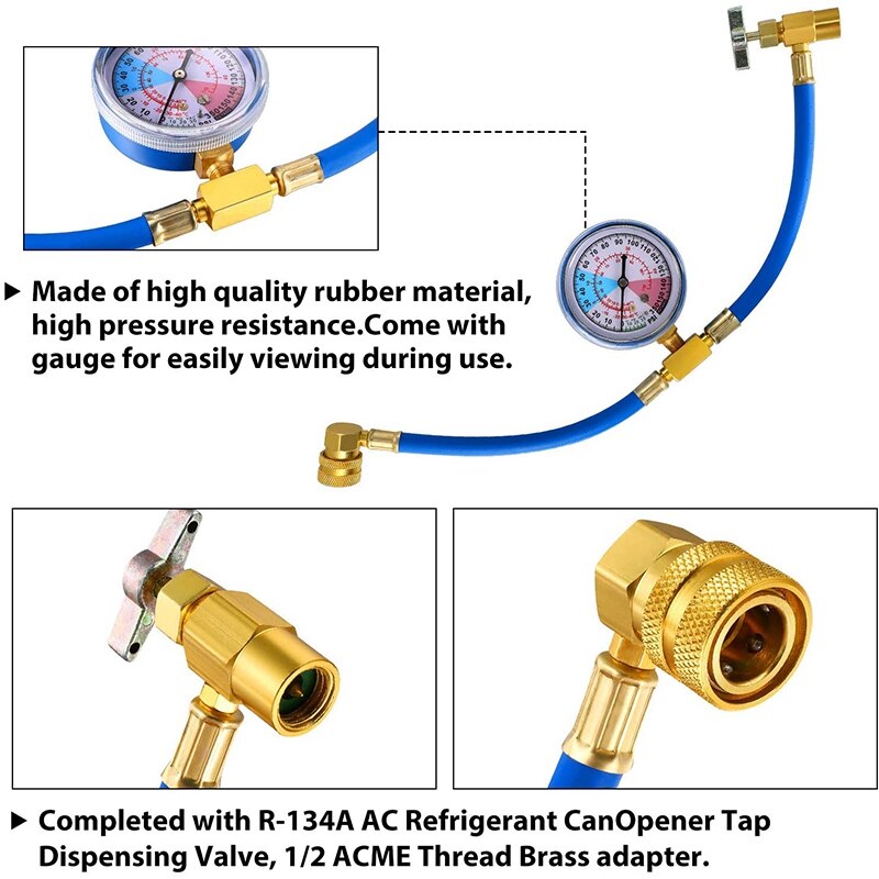 Buy R134a Refrigerant Recharge Kit With BPV31 Bullet Piercing Valve And R134a Recharge Hose With Detachable R134a Quick Coupler