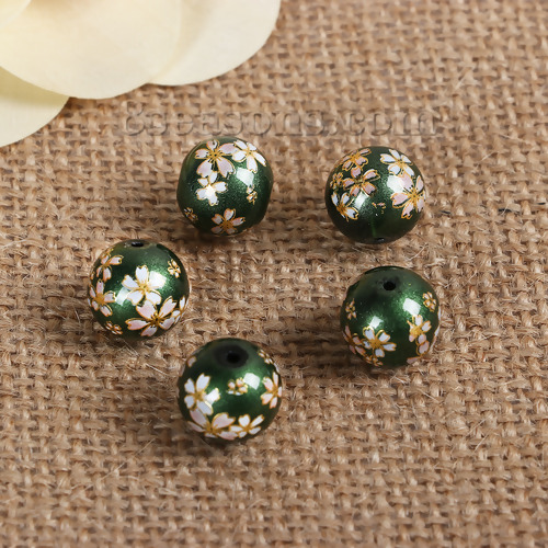 DoreenBeads – perles Tensha japonaises Vintage, perles rondes Sakura à motif de fleur, Imitation perle d'environ 12mm( 4/8 pouces) Dia 5 pièces: GRIS