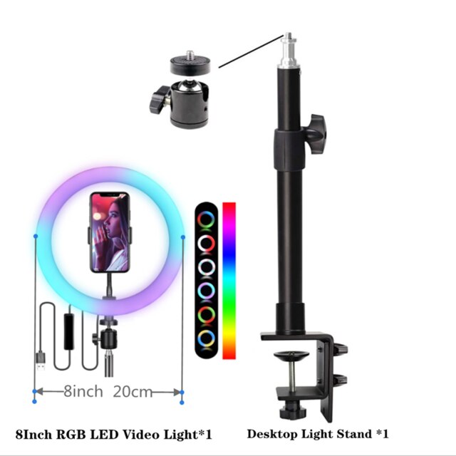 C-Klem Desktop Light Stand 360 Graden Draaibare Bal Hoofd Verstelbare Aluminium Houder Met Rgb Led Video Ring Licht: Blauw