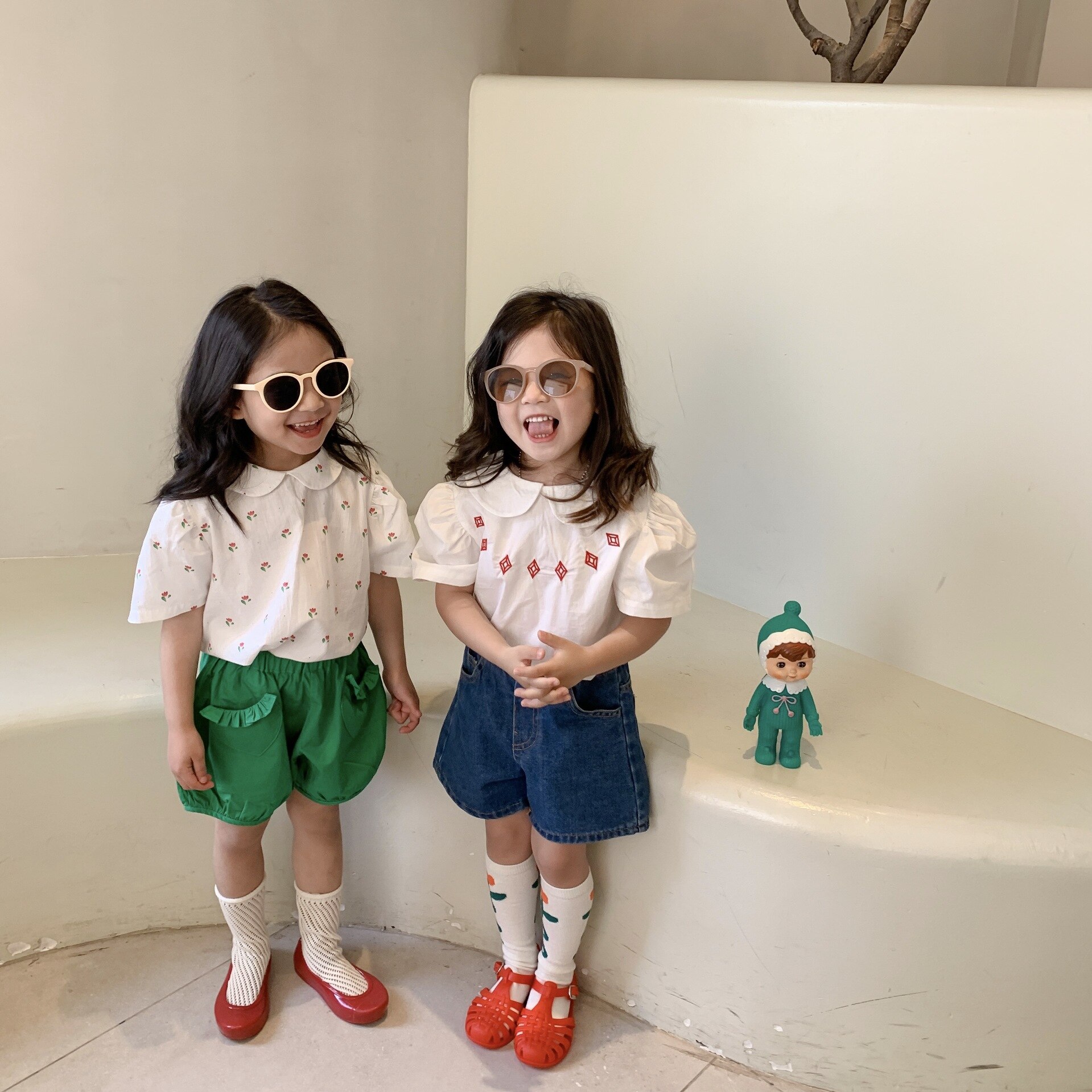 Deer jonmi 2022 Summer Baby Girls camicette carine manica corta ricamo stile coreano top camicie Casual per bambini