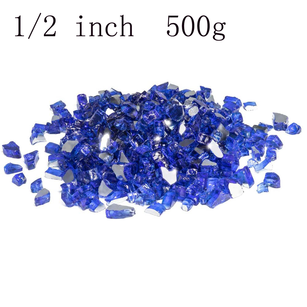 Fire Glass – 1/2 Inch and 1/4 Inch Reflective Tempered Fireglass with Fireplace Glass and Fire Pit Glass, Cobalt Blue Reflective: set 1