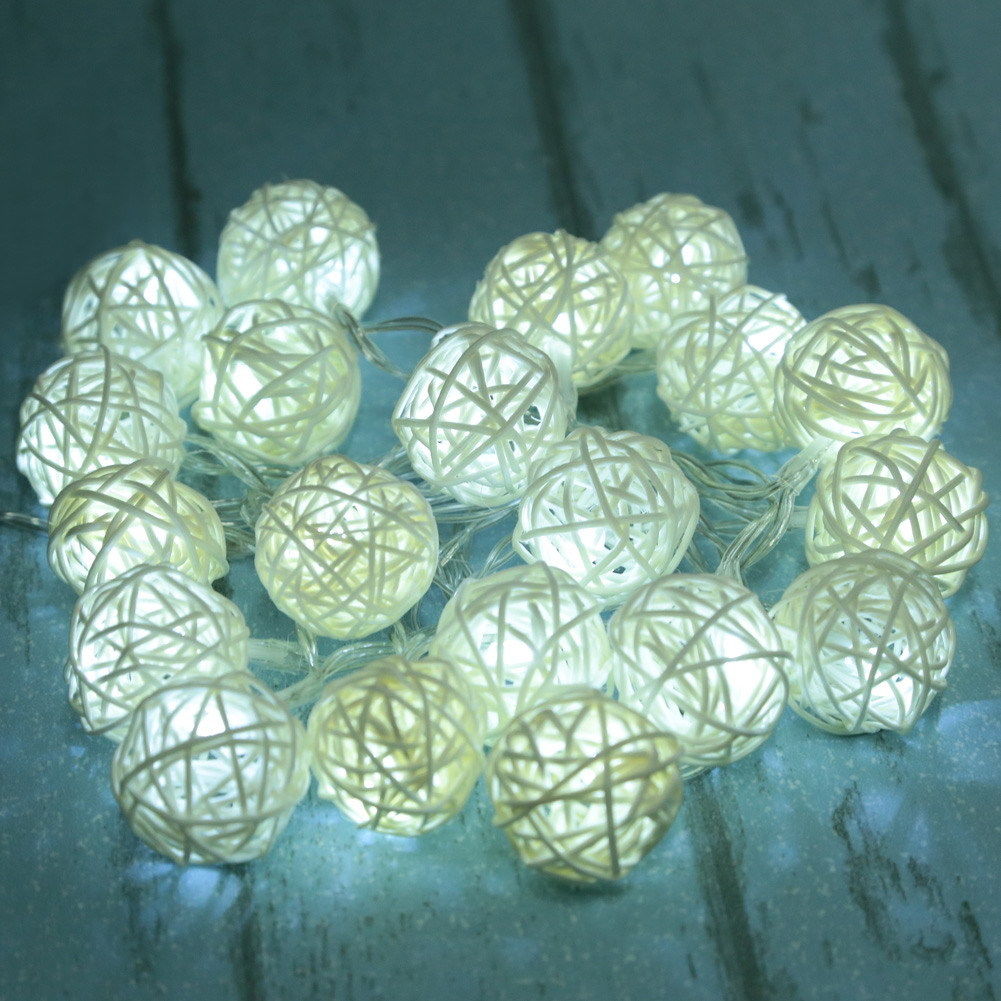 3M 20 LED Rattan Kugeln Lichterketten Batterie Gebühr Girlande Baumwolle Ball Licht Weihnachten Lichter für Terrasse Hochzeit Dekor: warm Weiß
