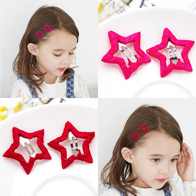 2pcs Hair Cute Pentagram Star Clip Baby Girl Hairpin Children Solid Color Kids Headwear Hair Accessories TSLM1