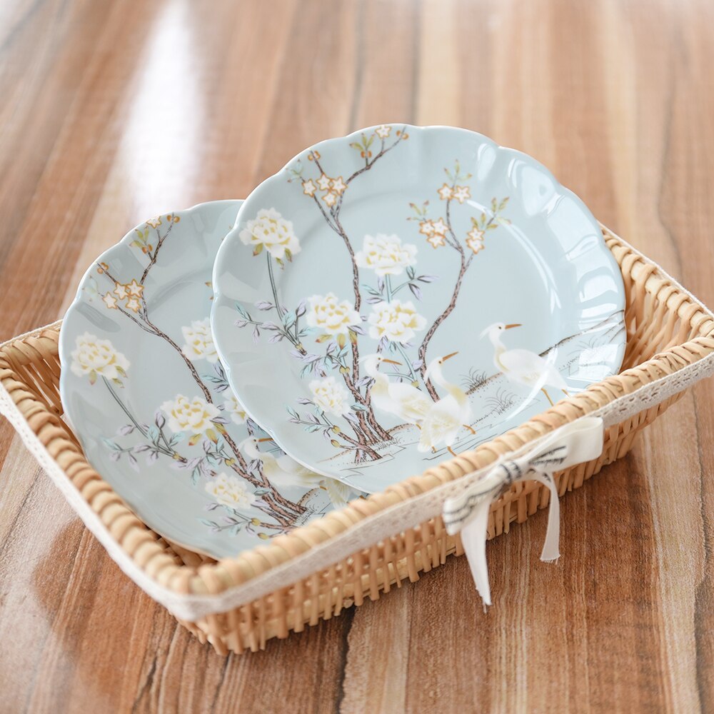 Boutique europees handbeschilderd servies van botporselein, schaal, afternoon tea, dessert, ontbijtbord, westerse gerechten, steakbord, dienblad