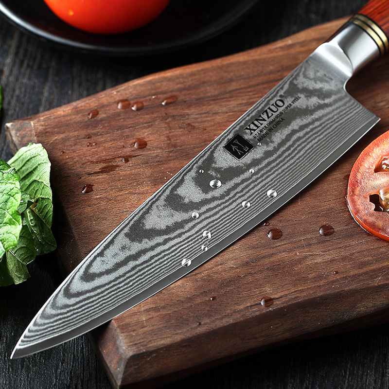 XINZUO couteau de Chef japonais, 8 pouces 67 couches en acier damas Gyuto hachoir à viande, outils de cuisine Santoku avec housse