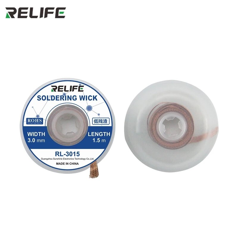 RELIFE-mecha para soldadura, cable eliminador de soldadura trenzada para PCB, herramienta de reparación de soldadura, 1 Uds., 1,5mm, 2mm, 2,5mm, 3mm, 5 uds.: RL-3015