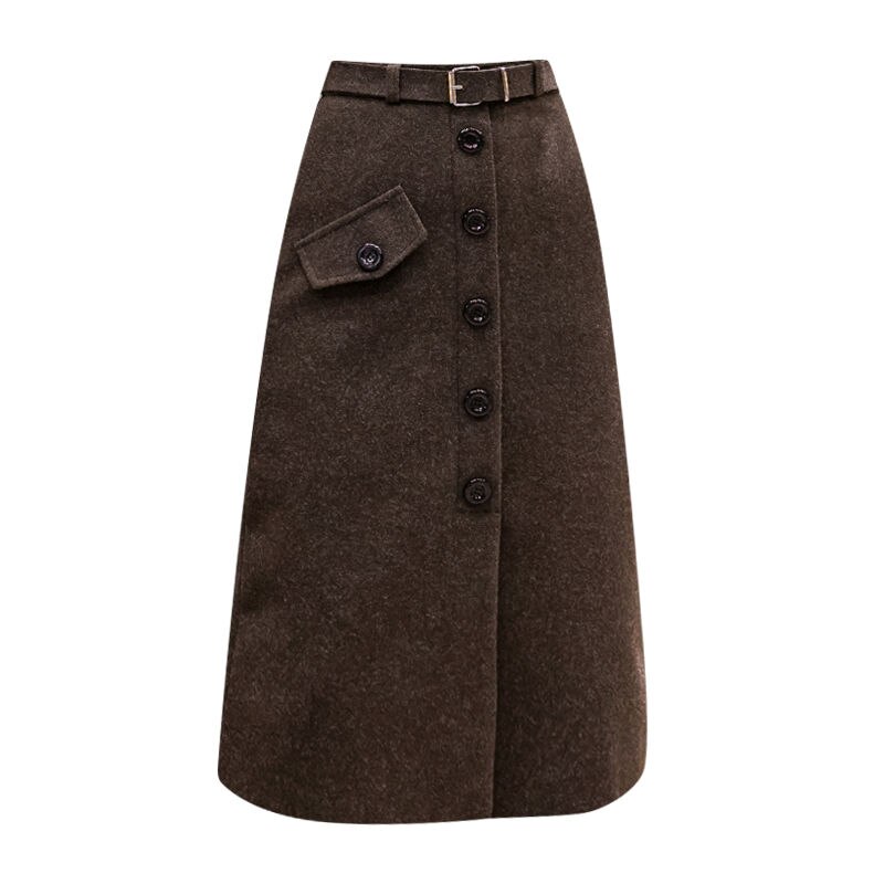 Autumn Winter Women's Single-breasted Woolen Skirts Female Midi Long Split Skirts Ladies Slim Package Hip Skirts R837