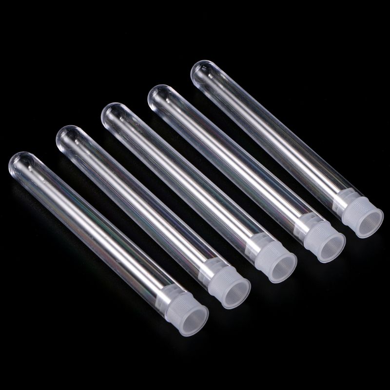 50Pcs/Pack 12x100mm Transparent Laboratory Clear Plastic Test Tubes Vials With Push Cap School Lab Supplies 28GE