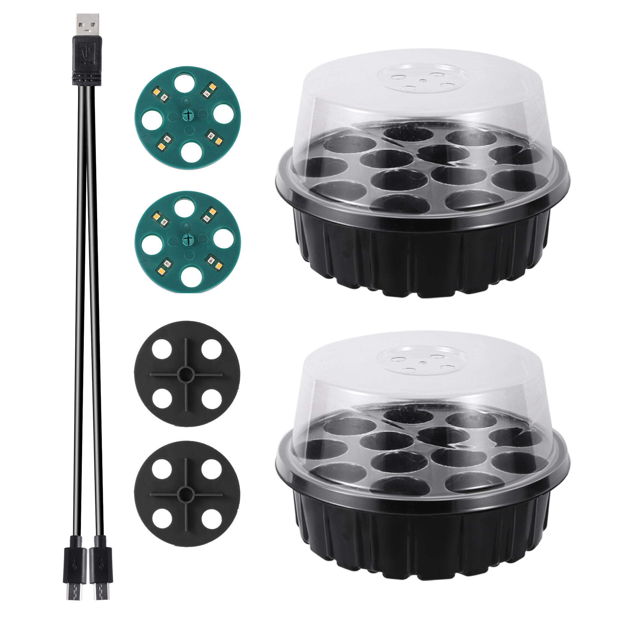 Caja de vivero de plántulas con luz LED de cultivo, bandeja de inicio de semillas, maceta de cría de plántulas, macetero de germinación de invernadero de jardín: Verde