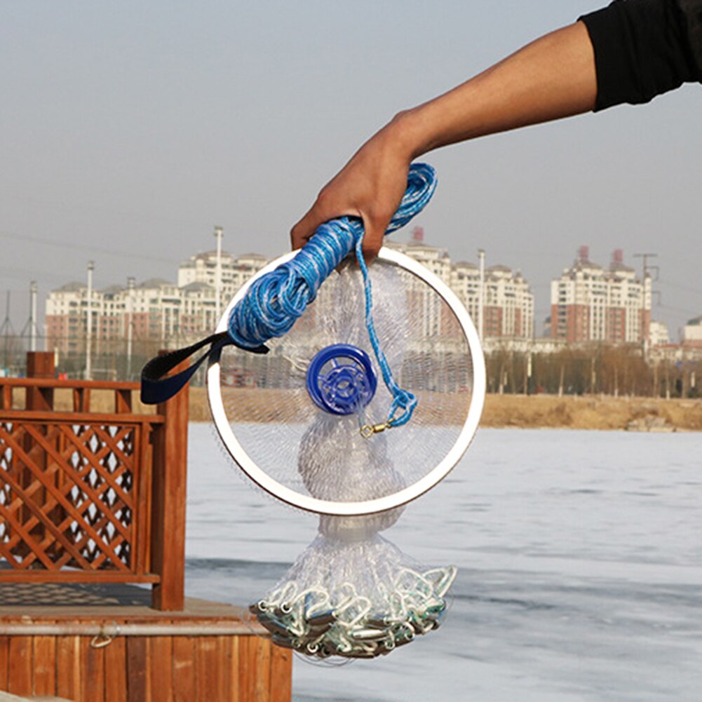 Outdoor Throw Catch Fishing Net Shrimp Crab Fish Trap Cage Nylon Line Hand Cast Network Fishing Tackle Tools
