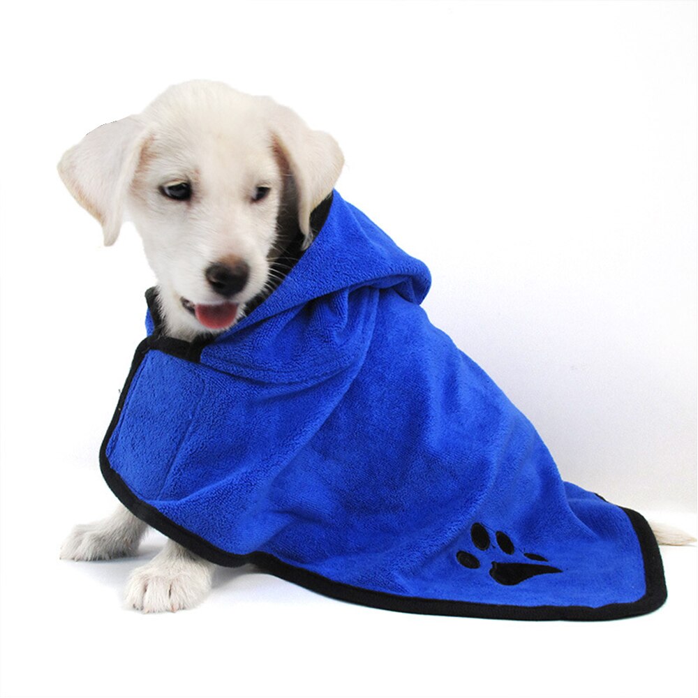 Footprints pet super absorbent dog cat bath towel: blue-XS