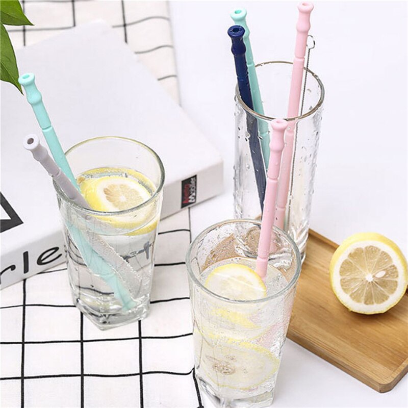 Bar Tools Foldable Silicone Straw Set Portable Drinking For Travel Reusable With Brush Flexible Chewy And Safe Easy To Remove