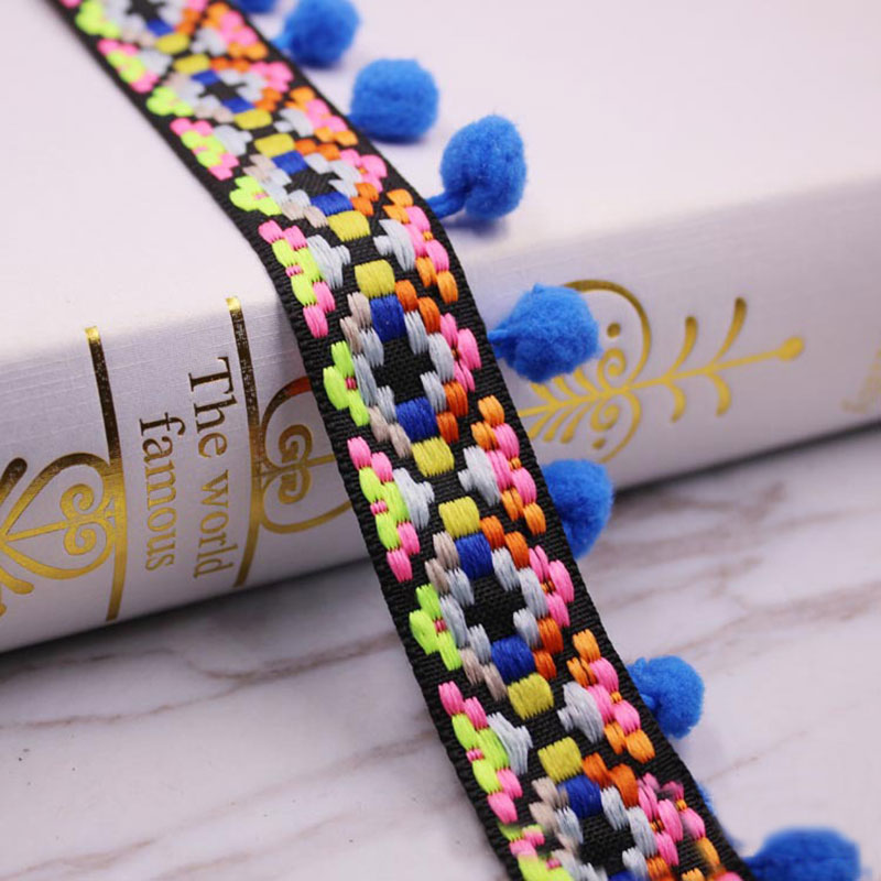 Pompón con flecos para decoración de cortinas, borlas de tela, adornos de encaje con flecos, accesorios de costura DIY, 1 yarda por lote