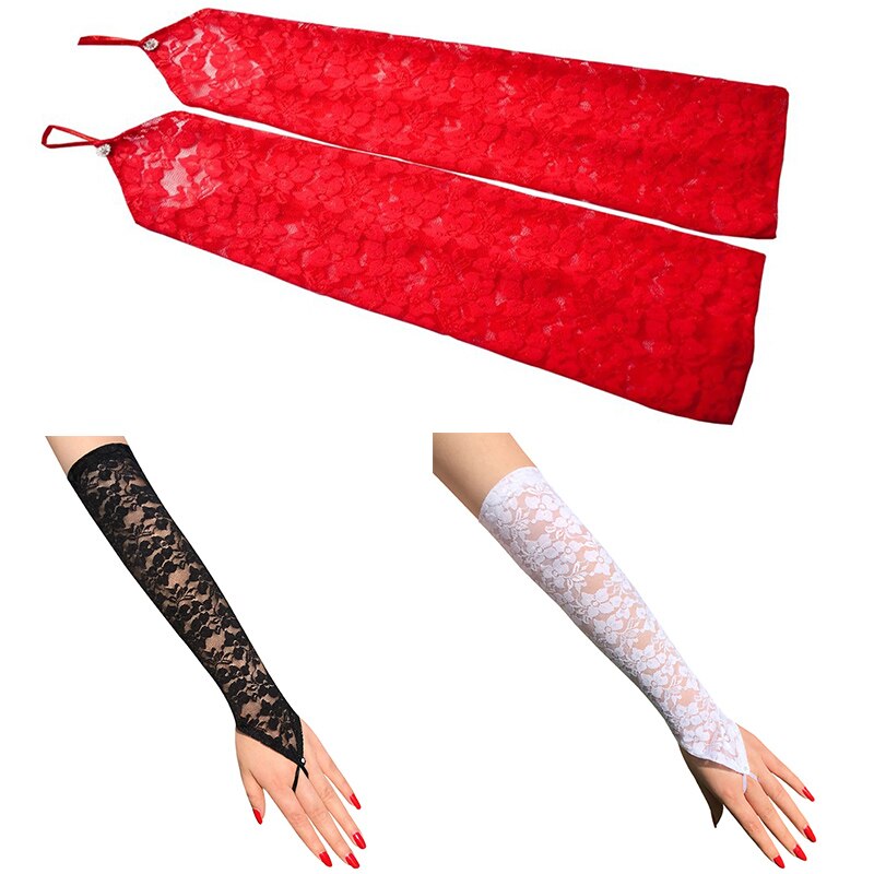 1 par långa spetshandskar sexigt blommönster damhandskar arm armbågshandskar armbågshandskar fingerlösa handskar vantar