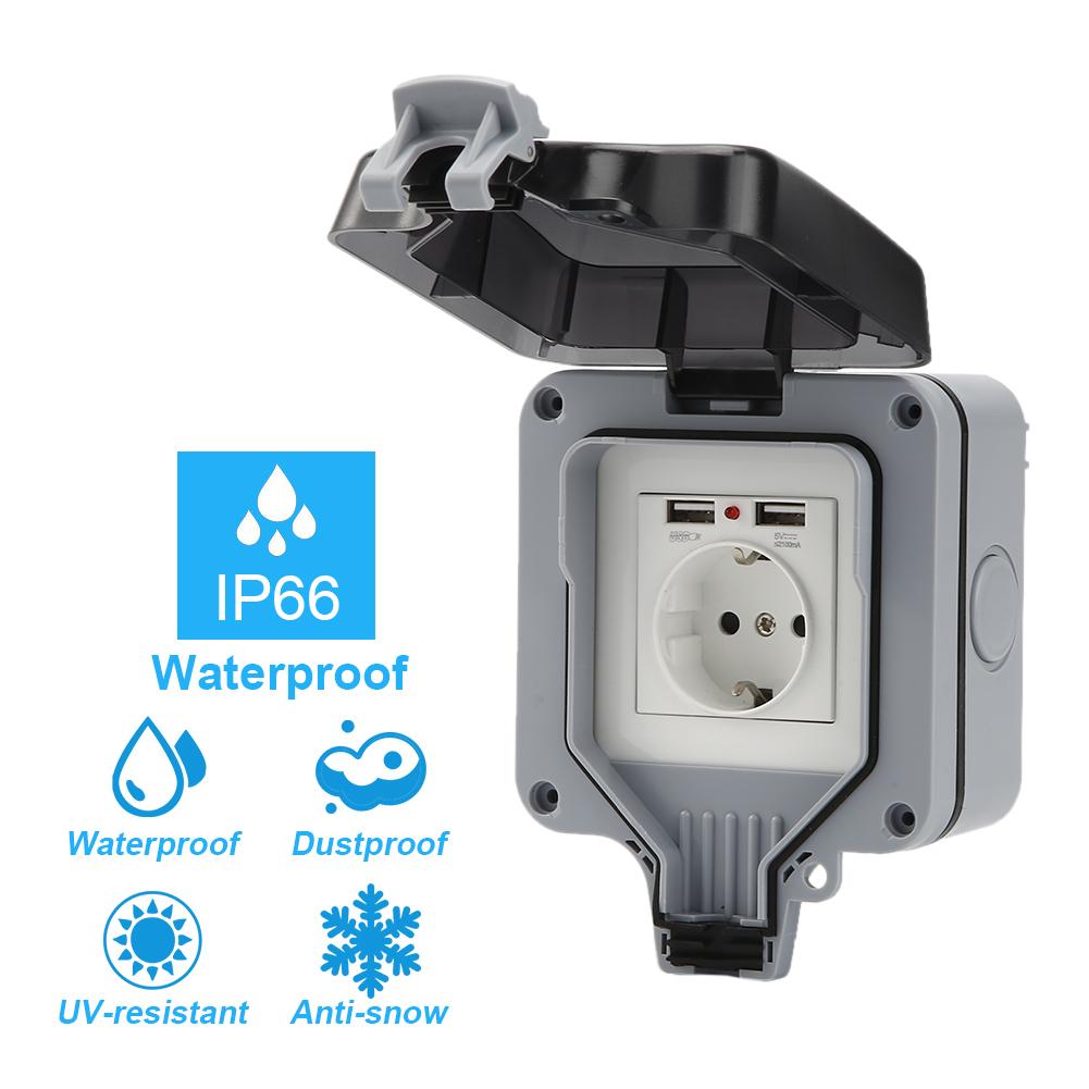 Outdoor Socket IP66 Weatherproof High-performance Plug Base for Indoors Outdoors With Lockable Cover 220V 250V: Single