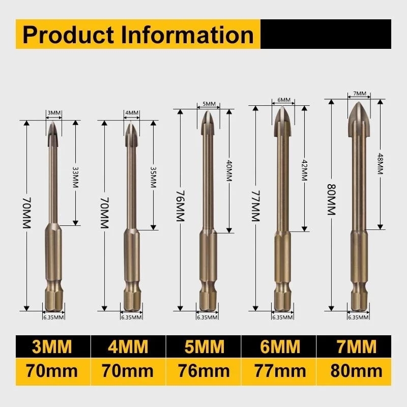 Herramienta de perforación Universal eficiente, brocas de carburo cementado, accesorios de herramientas eléctricas de apertura de agujero de pared de ladrillo de cerámica, 5 unids/set