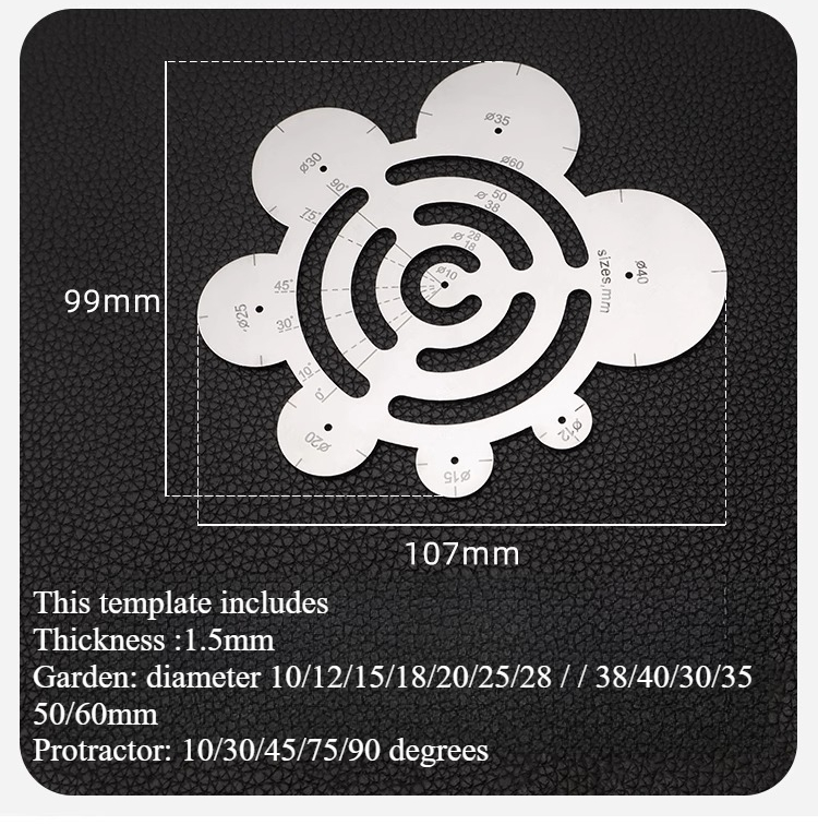 Stainless Steel Round Corner Gauge Arc-shaped Template Handmade Leather DIY Leather Pattern Drawing Pattern Making Drawing Tool: mottled