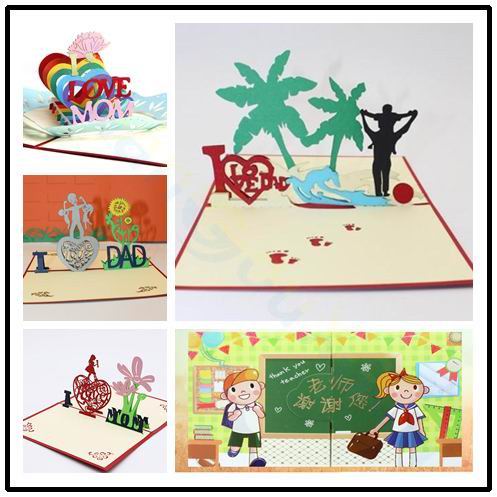 Tarjeta pop up de papel 3D Tarjeta de Acción de Gracias de árbol de coco tarjeta de felicitación de de dibujos animados papel de corte Día del Padre tarjeta de agradecimiento postal