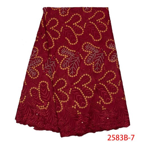 African Swiss Voile Lace in Switzerland Swiss Voile Cotton Lace Fabric Embroidery Laces with Stones KS2583B-1: Picture 7