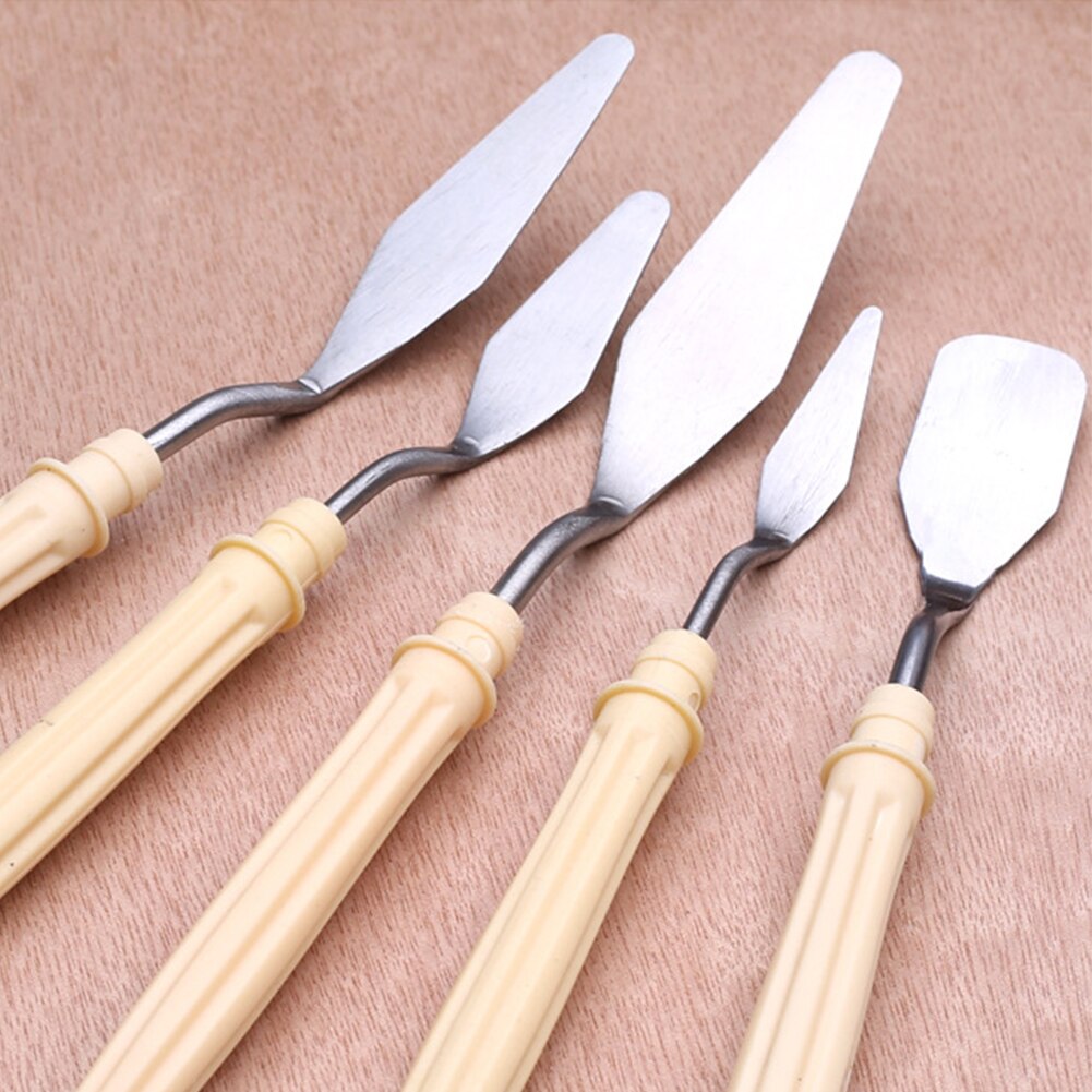 5pcs Scraper Super-thin Flexible Artist Safety Painting Tool Stainless Steel Wood Handle Compact Palette Knives Accessories