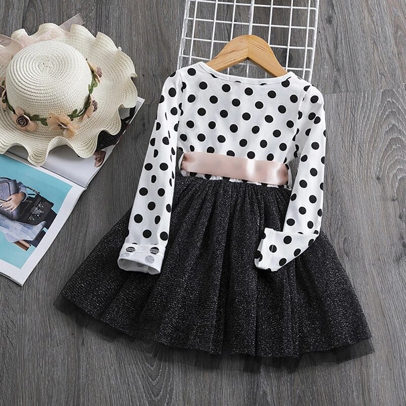 3-8T Lange Mouwen Jurk Meisjes Prinses Baby Meisje Kleding Zoete Tutu Party Jurken Kerst Meisje Kleding: Black / 100