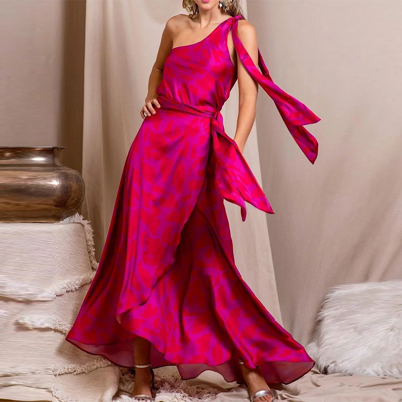 Blomsterprint lange kjoler kvinder off shoulder snørekjole løs høj talje bryllup boho sommer sexet fest vestidos