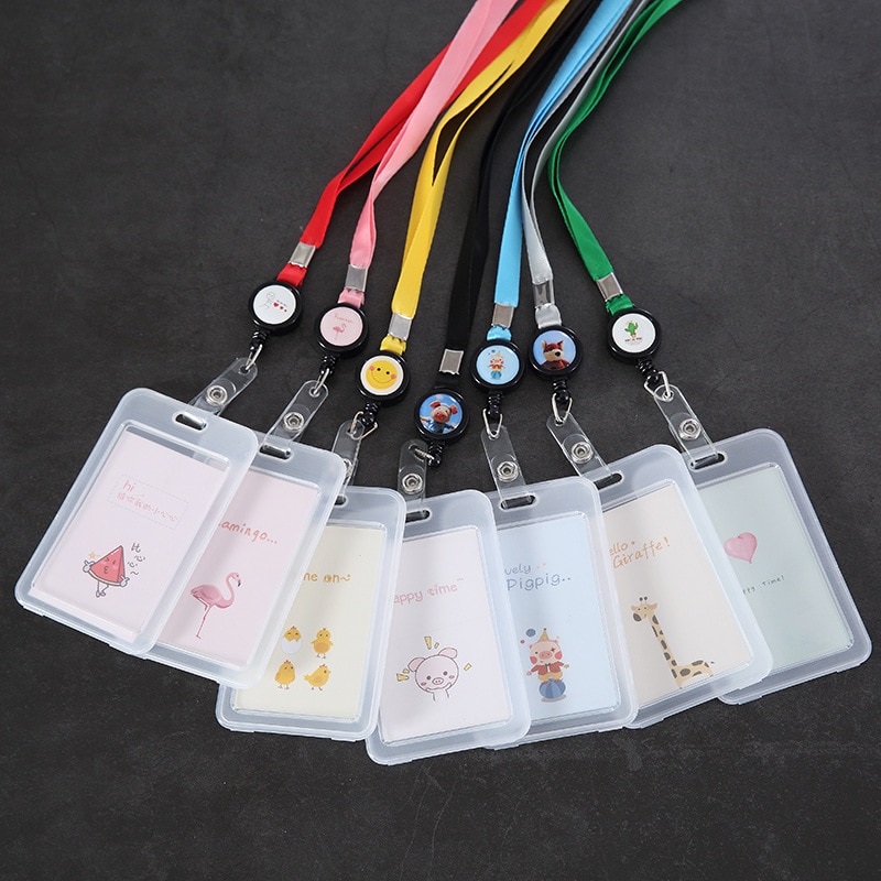 Pvc Transparent Card holder Hanging Rope Cartoon Lovely Document ID Card Holder Student Public Transport Dining-card Holder