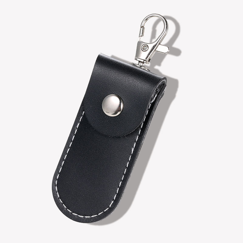 Universal USB Flash Leather Storage Protecter Black Portable Protective Cover With Key Ring rhodium lobster Clasp Clip Locker
